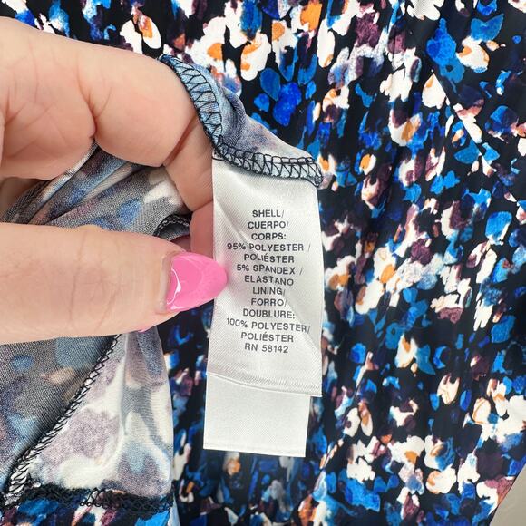 Maggy London Raglan Long Sleeve Crew Neck Blue Speckled Print Blouson Midi Dress - Picture 9 of 14